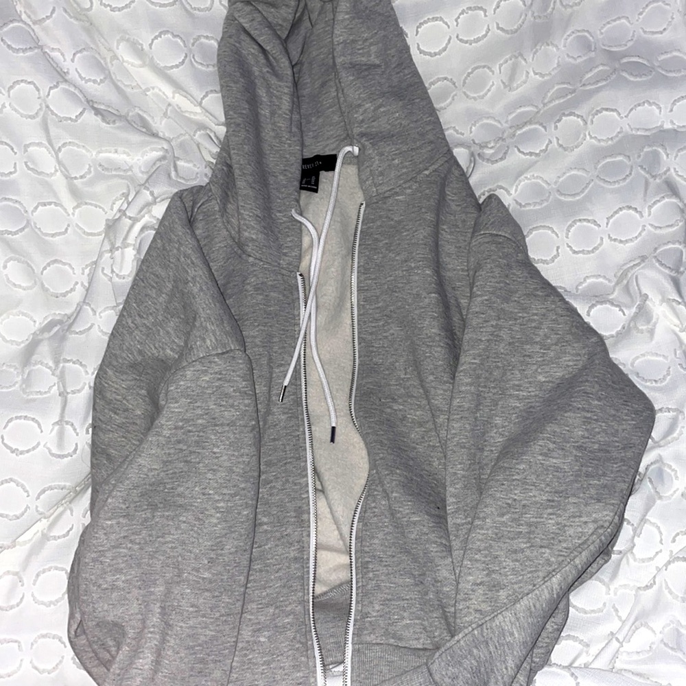 oversized grey zip up with hoodie forever 21